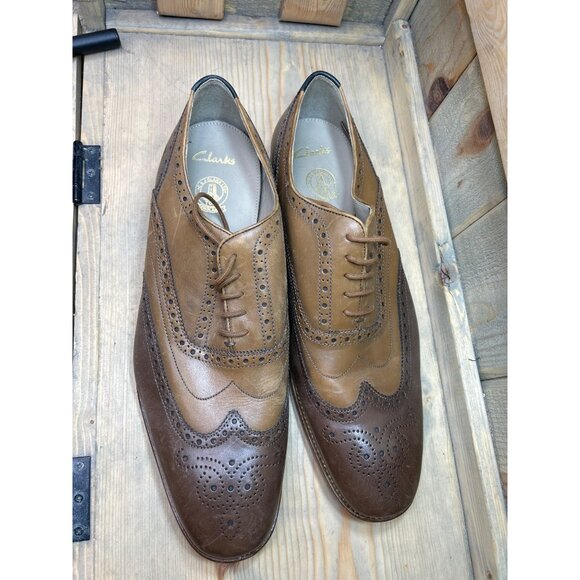 US13 Clarks Penton Formal Dress Shoes Brogues Brown Leather EU47 main image 6
